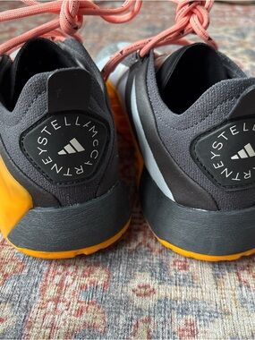 Adidas by Stella McCartney Black Sneakers with Orange Soles and Coral Laces